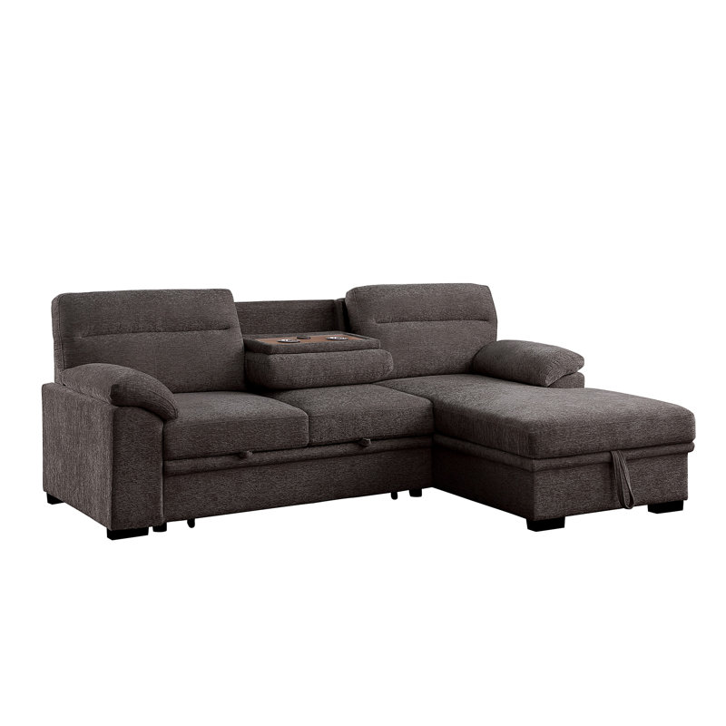 Canapé-lit modulaire en chenille brun Kipling II de 94 po avec méridienne et rangement à droite - lit gigogne, Chenille brun