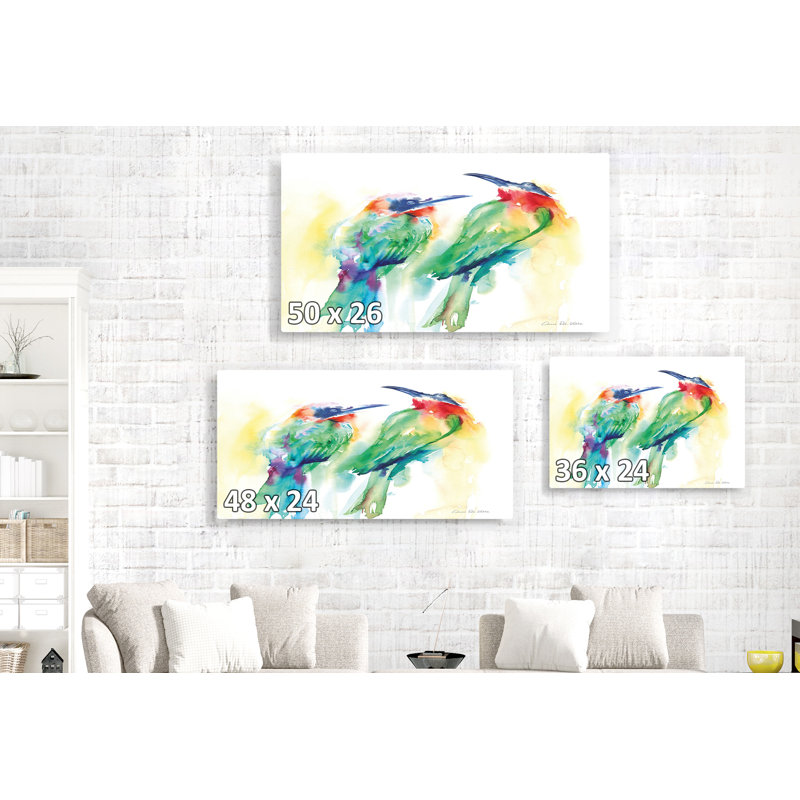Aquarelles tropicales colorées, vert, jaune, bleu, sur fond blanc, H 16 po x l 24 po x P 1,5 po