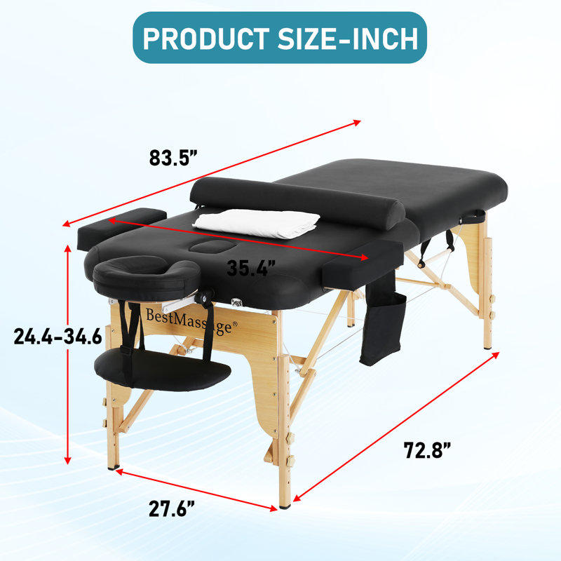 Table de massage 2 Lit de massage pliant en cuir de polyuréthane Lit de salon portatif à hauteur réglable de 73 po avec poignée de transport
