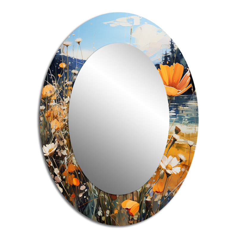 Sunny Meadows - Miroir décoratif ovale sur métal, 40 po x 30 po