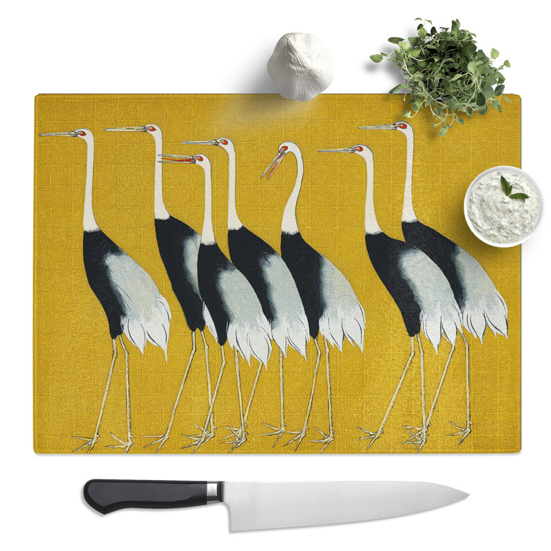 Japanese Red Crown Cranes By Ogata Korin  Glass Chopping Board
