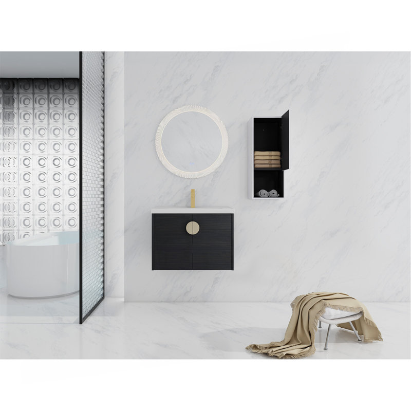 Meuble-lavabo mural 28 po avec lavabo en céramique et armoire latérale 28 po, portes à fermeture en douceur, 28"