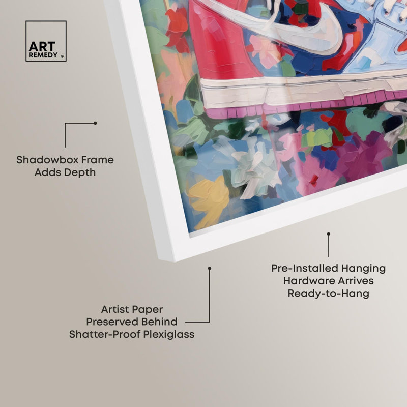 «Whimsical Sneaker Shadowbox Print Sneaker» par Art Remedy, H 41 po x l 41 po, Blanc