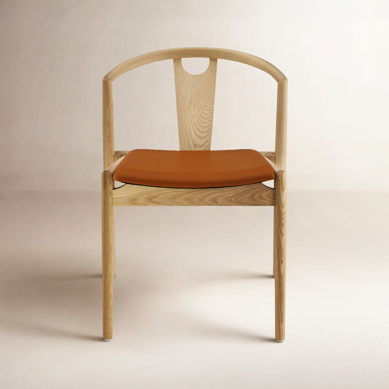 Ambra Vegan Leather Dining Chair, Dark Tan Faux Leather/Natural Frame, 1