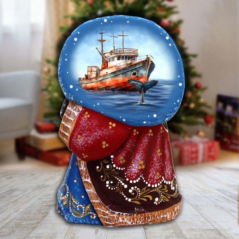 Bateau de pÃªche Â« PÃ¨re NoÃ«l avec sac Â» : chef-dâ€™Å“uvre sculptÃ© sur bois et peint Ã  la main par G. Debrekht
