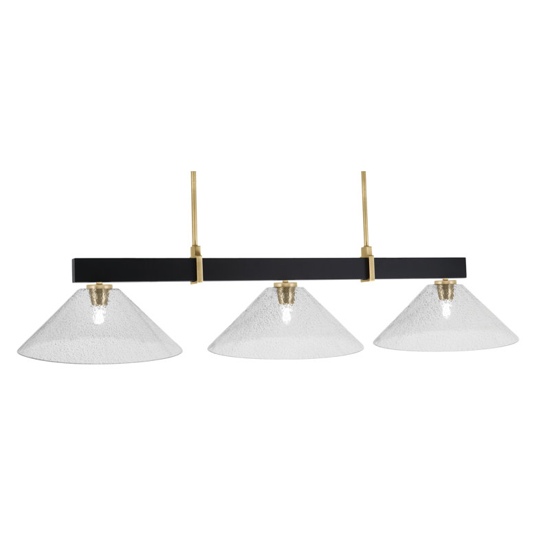 Bar 3 lumières Raheemah Wellington, Noir mat / laiton, H 10,75 po x l 16 po x P 16 po, Noir / transparent