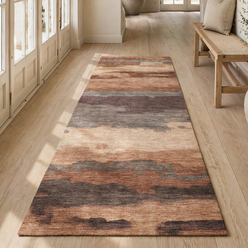 Tapis abstrait lavable à la machine intérieur / extérieur ACN2870, Paprika, Tapis de couloir 2 pi 3 po x 7 pi 6 po