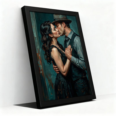 Man And Woman Kissing In Vintage Style Clothing Canvas Wall Art