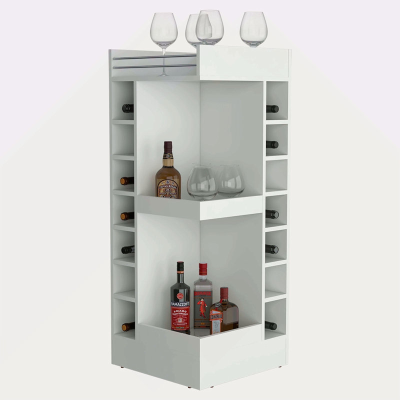 Bar d'angle avec support à vin et tablette ouverte, Blanc