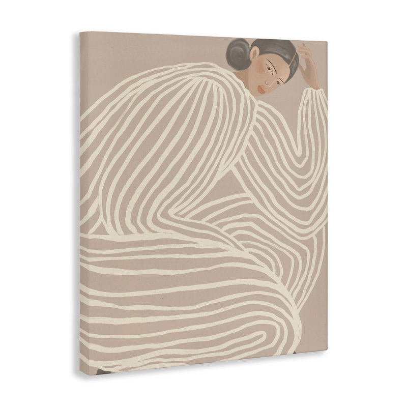 Minimalist Lady in Stripes Canvas, design by Anna Lischenko, 48" H x 36" W