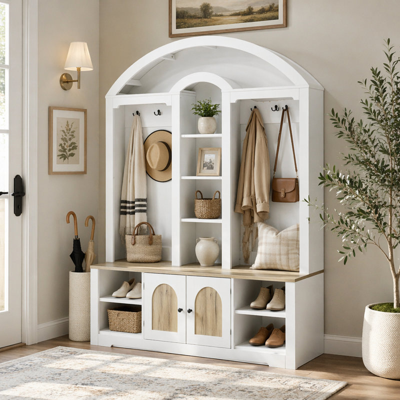 Armoire / vestibule multifonctionnelle, vestibule, White+Walnut