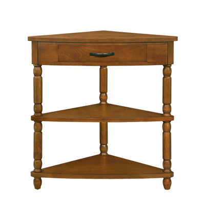 33.8" Small Triangle Corner Table, Wood Corner Side Table For Small Spaces/ Living Room, 3 Tier End Corner Table With Solid Wood Legs