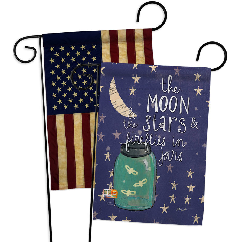 Fireflies à 2 côtés en polyester 19 po lune étoiles drapeau de jardin