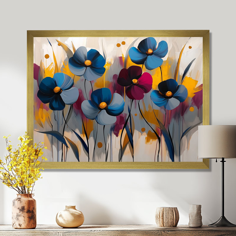 Décoration murale rouge bleuet bleuet - bleuet, H 12 po x l 20 po, Cadre simple, Doré