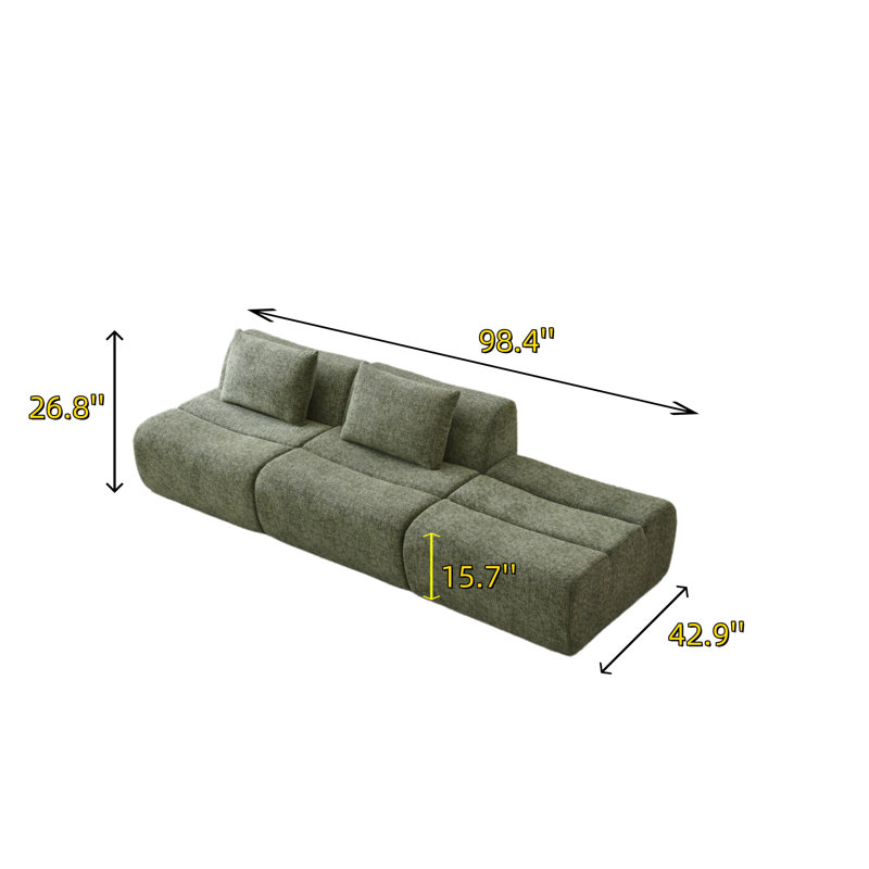 Extra-large Three-seater Chenille Fabric Compression Sofa, Green