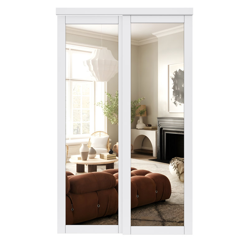 80" Mirrored Closet Sliding Doors with Hardware Kit, 48" x 80"