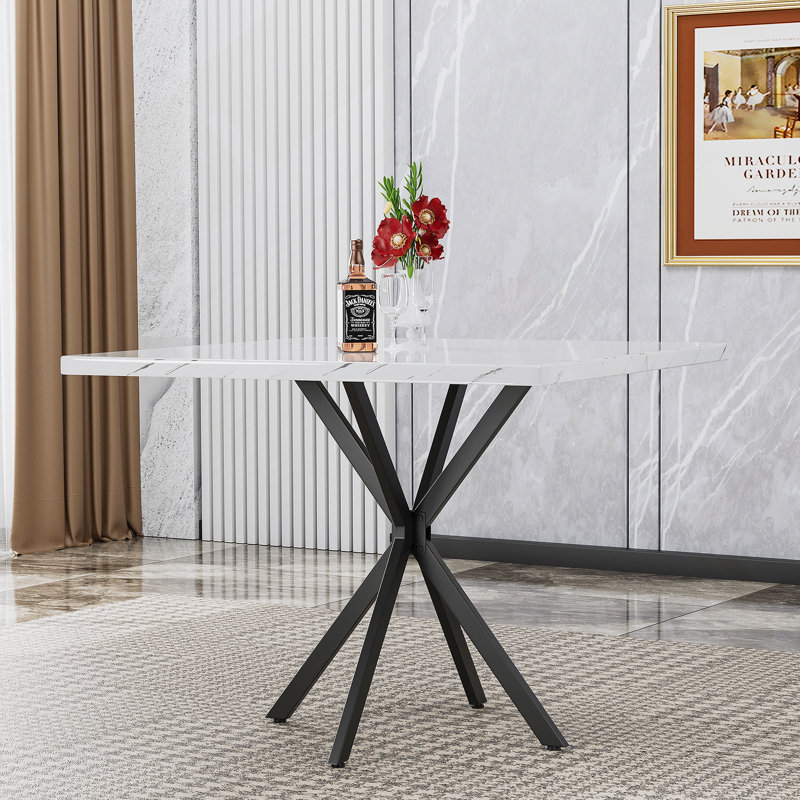 Table de salle à manger carrée, table de salle à manger carrée moderne pour 4 à 6 personnes, Blanc
