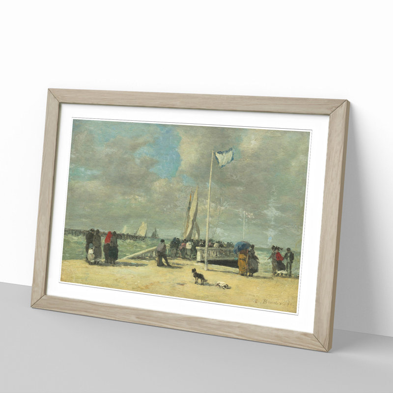 On the Jetty by Eugene Boudin - Framed Print, Oak Framed, 48cm H x 65cm W x 2cm D