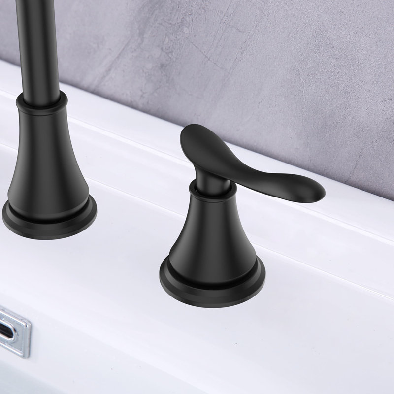 Widespread 2-handle Bathroom Faucet with Drain Assembly, Matte Black