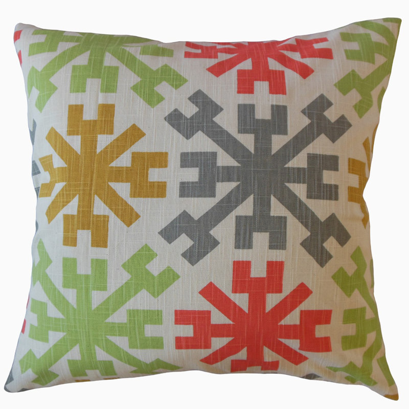 Coussin en coton Obert, 18 po x 18 po, Coussin décoratif, Jaune / Vert / Blanc
