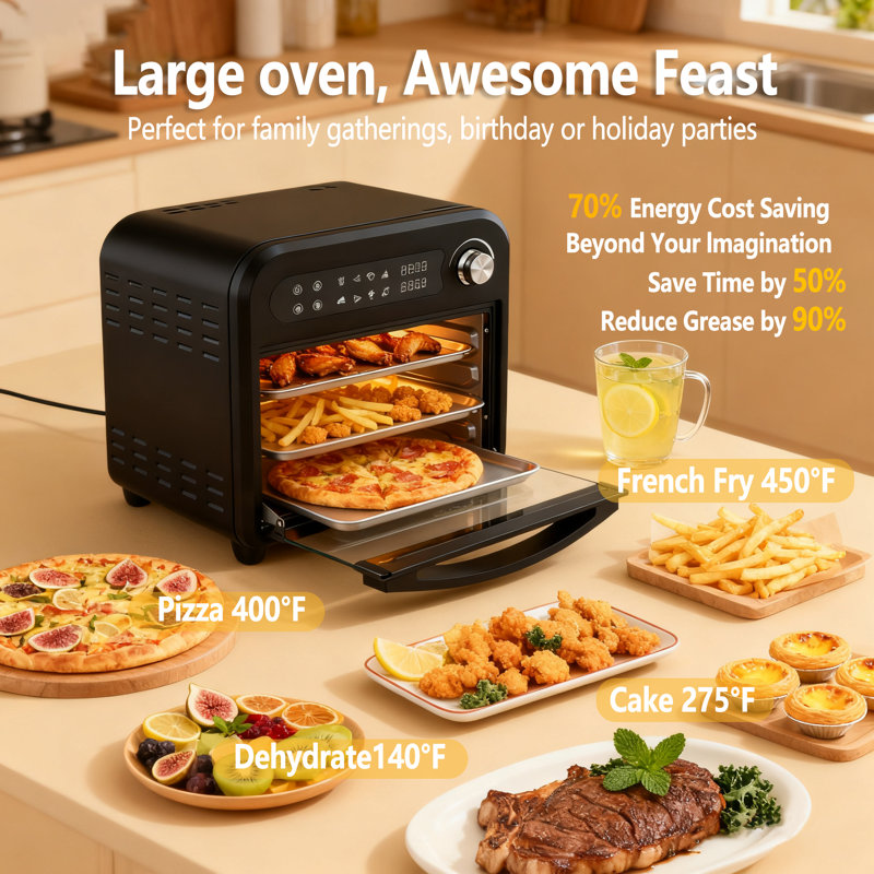 Extra Large Capacity Convection Air Fryer Toaster Oven Combo, 360° Hot Air Circulation, High Power Fast Preheat & Cooking, Led Digital Display & Precise Temperature Control, Stainless Steel, Easy To Clean, Healthy Low-oil Cooking, Holiday Gift 16qt
