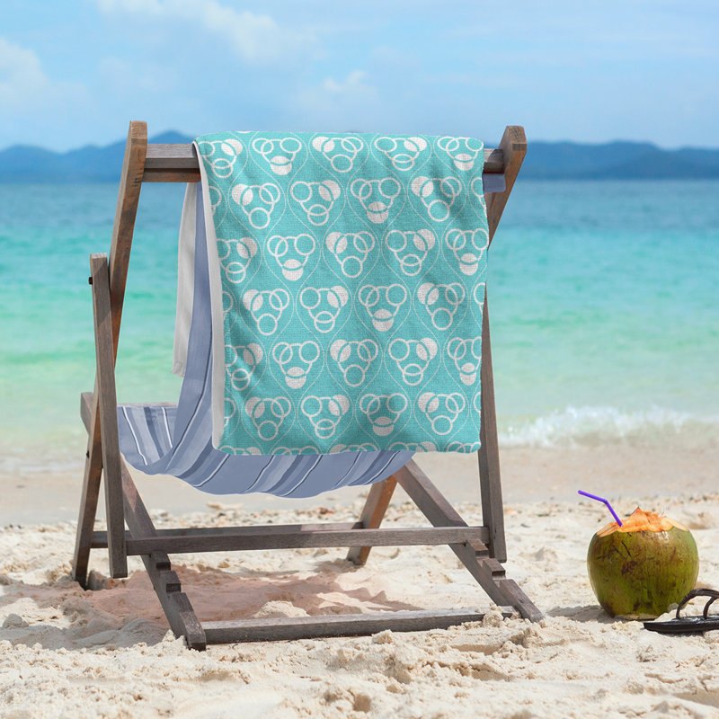 Serviette de plage à motif de cercles et de vagues Classic, Bleu sarcelle / blanc