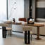 Noyer clair + demi-cercle blanc + bureau en bois manufacturé-363648399