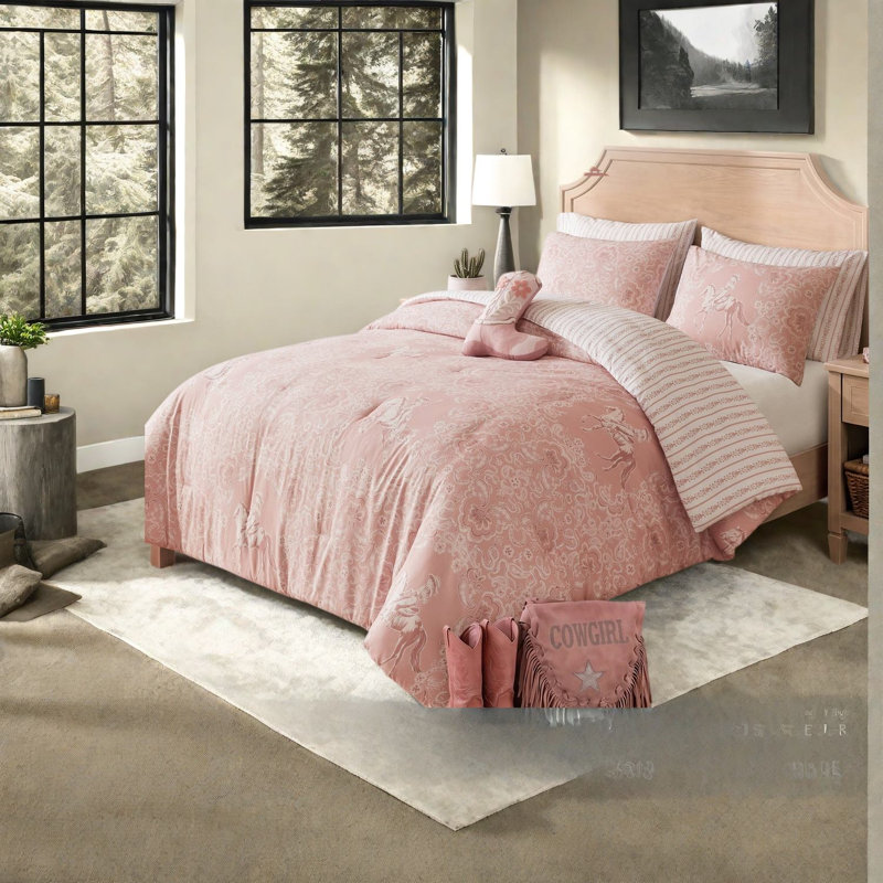 Ensemble de literie rose western cowgirl, ensemble de couette en microfibre pour lit simple et simple XL