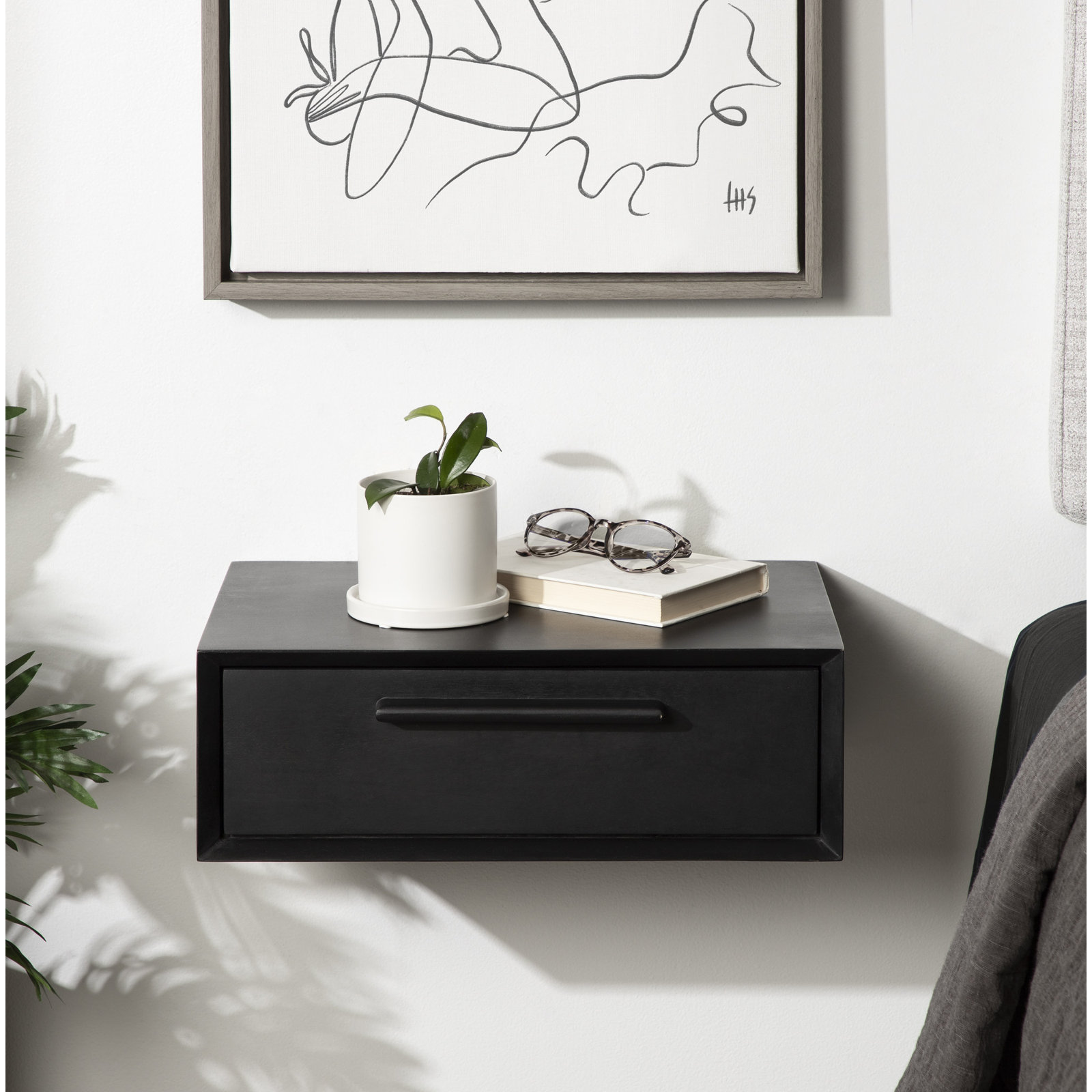 Geoffry 18" Mango Wood Floating Shelf, Black