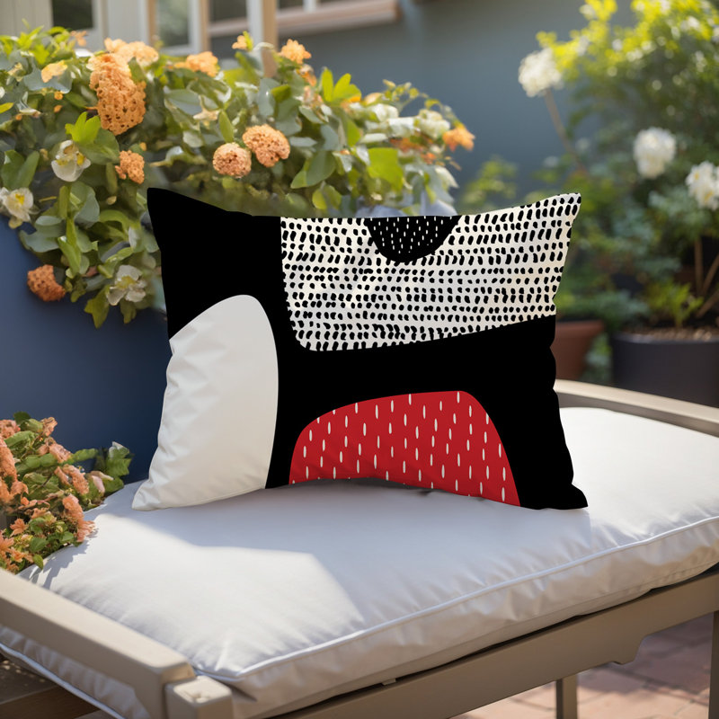 Coussin lombaire réversible intérieur / extérieur Vikka, H 14 po x l 20 po, Rouge / noir / blanc cassé