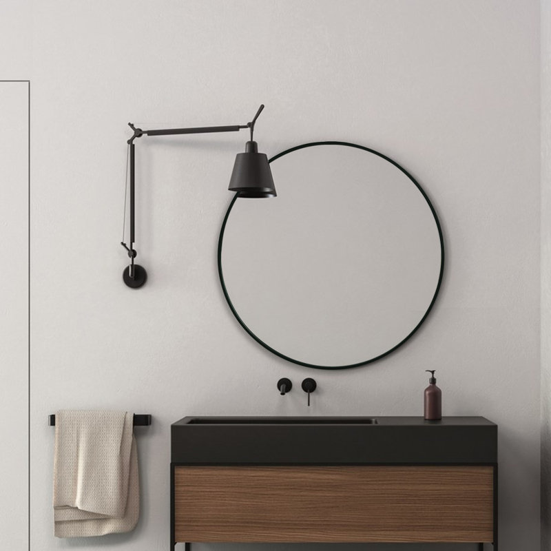 Miroir mural encadré, Noir, 35,5 po x 35,5 po