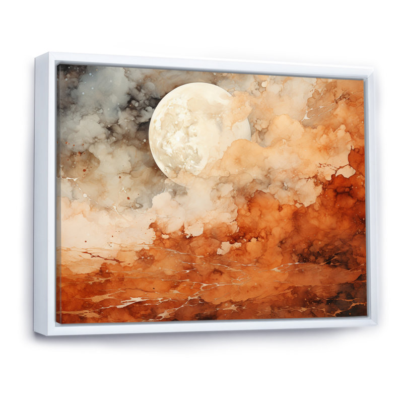 Planète de l'espace abstrait brun - impression, H 30 po x l 40 po x P 1,5 po, Cadre flottant blanc