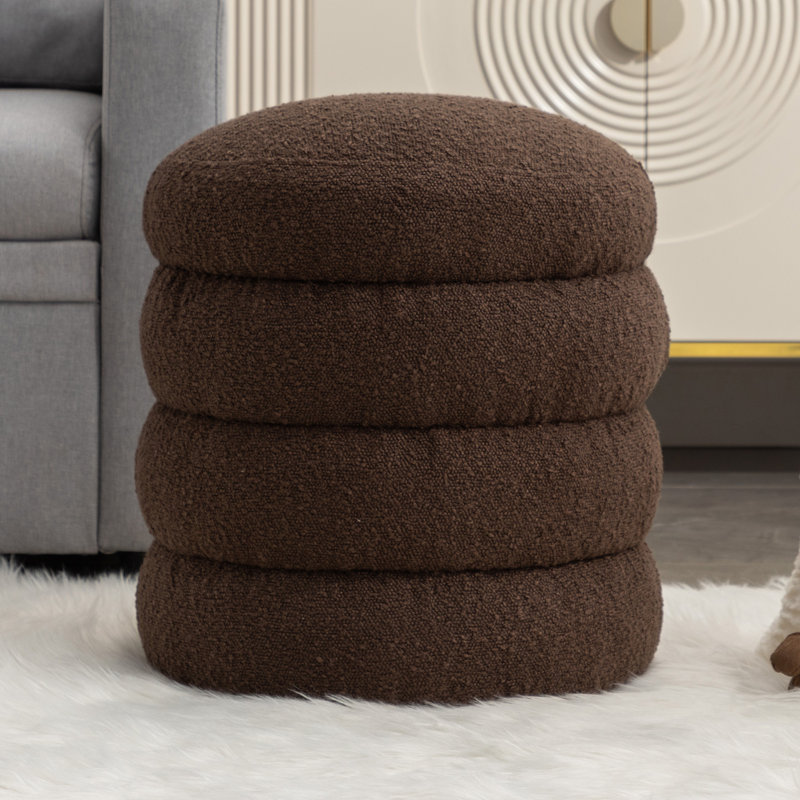 Hasset Round Footstool Ottoman, Soft  Round Ottoman, Footrest Stool, Brown Boucle