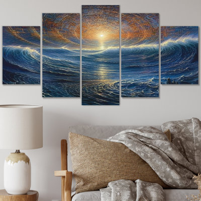 Futur paysage marin de vagues océaniques I - Paysage abstrait, art mural, salon - 5 panneaux