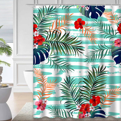Green Waterproof Shower Curtain,Shower Curtains for Bathroom with 12 Hooks