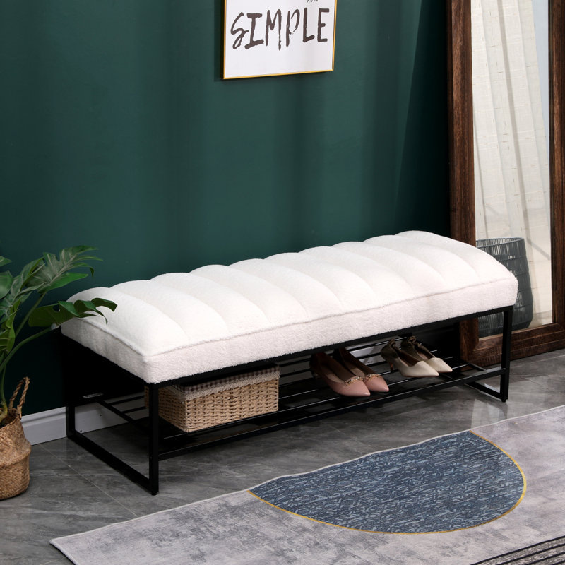 Banc rembourré polyvalent en sherpa avec tablette en métal, idéal pour la chambre à coucher, le salon et le vestibule