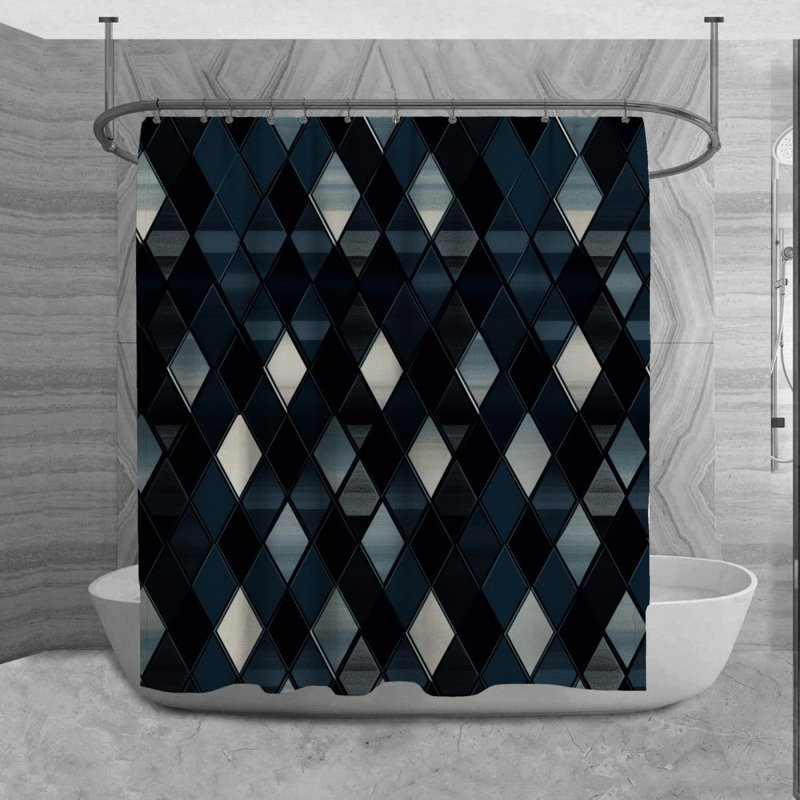 Checkered Shower Curtain Tartan Bathroom Decor Black, H 73 po x l 70 po