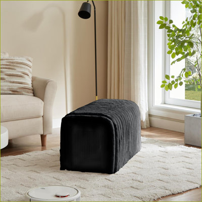 Banc de rangement repose-pieds avec nid à chat pour le salon, la chambre à coucher et le vestibule | Noir | Velours côtelé