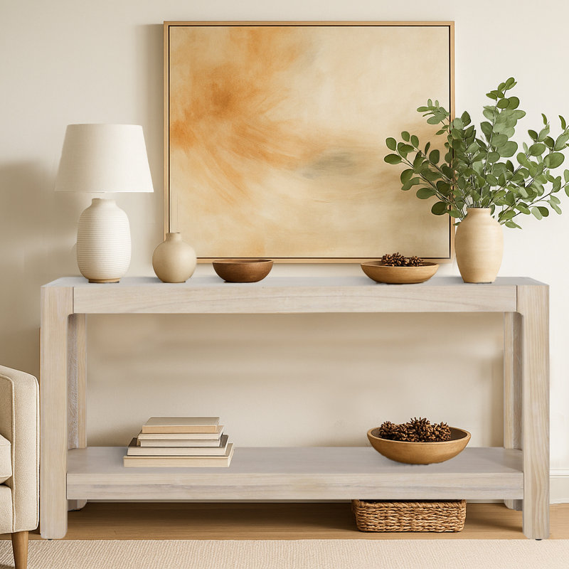 Console moderne en bois avec tablette ouverte, Naturel