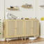 Buffet de cuisine 2 portes en rotin avec buffet et table de cuisine en bois avec tablettes