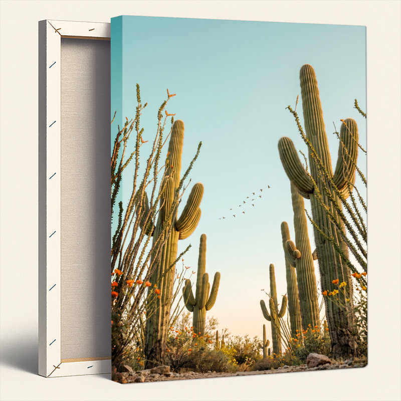 Ensemble de 1 tableau sur toile représentant un cactus du désert, H 24 po x l 16 po, Toile tendue