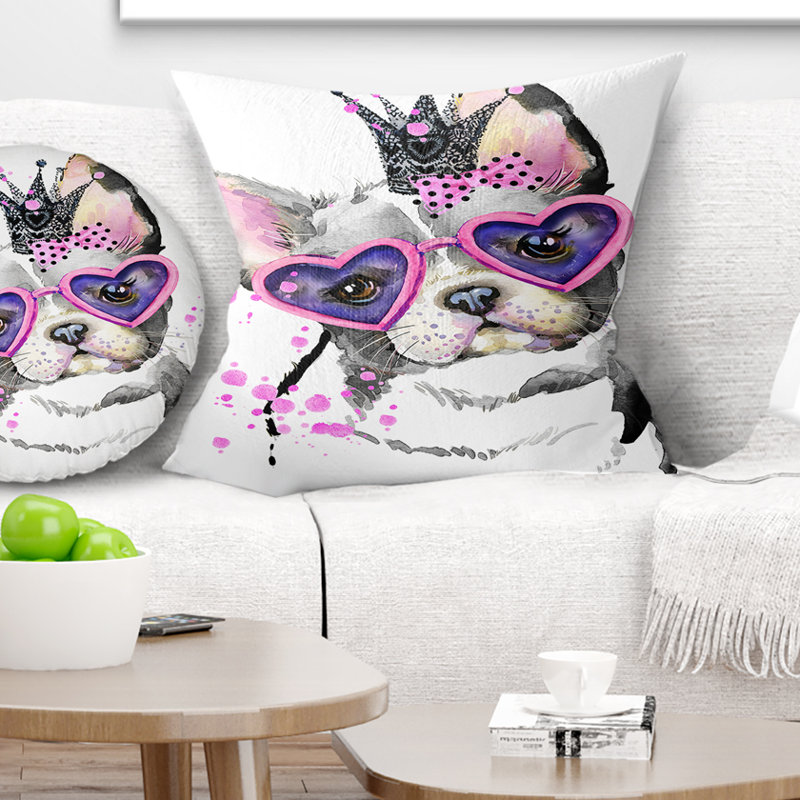 Sweet Sweet Dog with Glasses - Coussin imprimé animal, 16 po x 1 po, Coussin décoratif