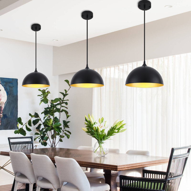 3 - Light 11.81'' Dome Pendant for Kitchen Island Modern Pendant Lighting Fixtures, Black/Gold
