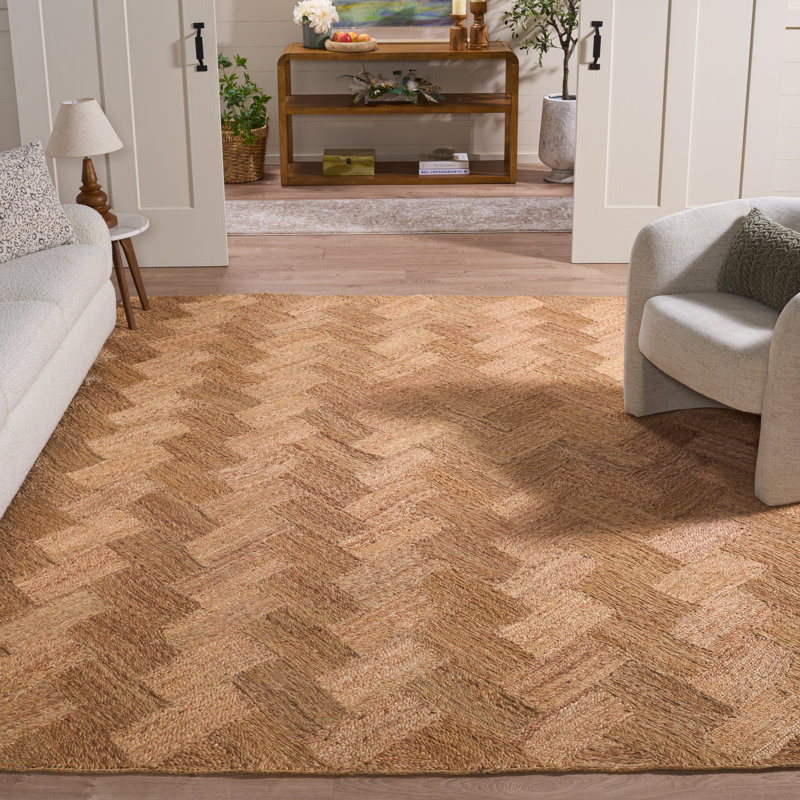 Shokat Natural Fiber Hand Loomed Jute Pile Chevron Rug, Rectangle 8' x 10'