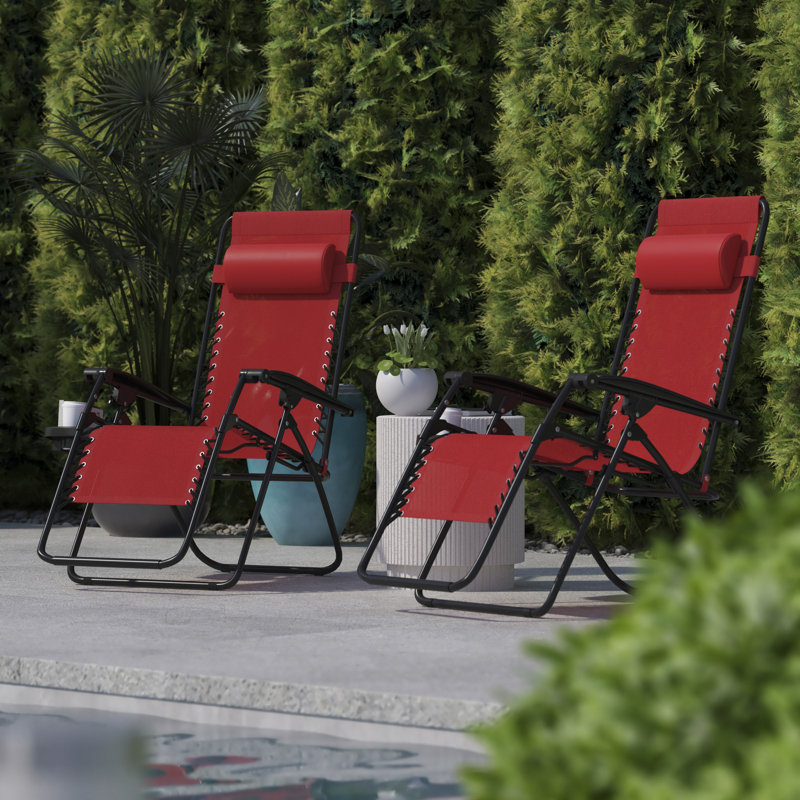 Niko Adjustable Folding Mesh Zero Gravity Reclining Lounge Chair with Pillow and Cup Holder Tray, Navy