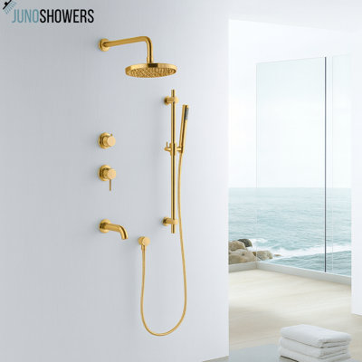 Système de douche en acier inoxydable de 10 pouces avec valve thermostatique et douchette, fixation murale
