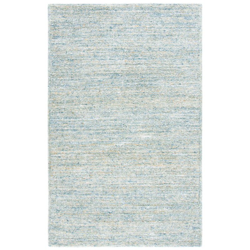 Tapis bleu clair en laine / coton touffeté à la main Moniz, Rectangle 4 pi x 6 pi