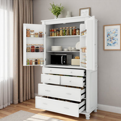 Freestanding Kitchen Pantry With 6 Door Shelves, 2 Adjustable Shelves And 5 Drawers by Lark Manor