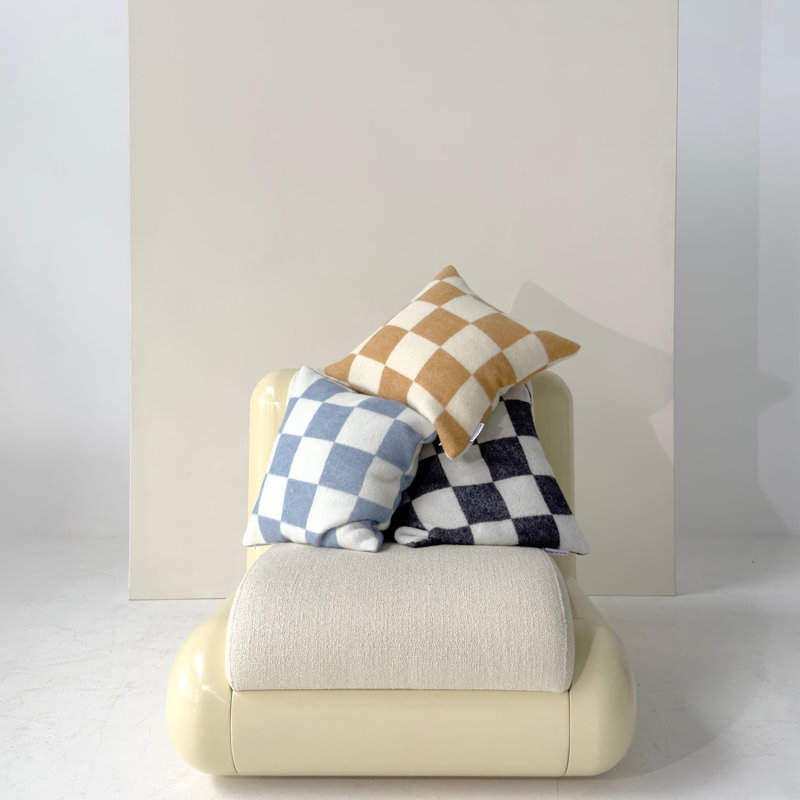 CHECKERBOARD Wool Lumbar Pillow Cover, Black/White
