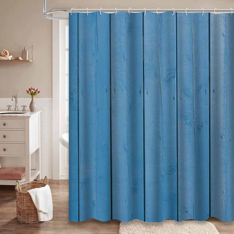 Rideau de douche en bois bleu avec 12 crochets, L 72 po x l 78 po